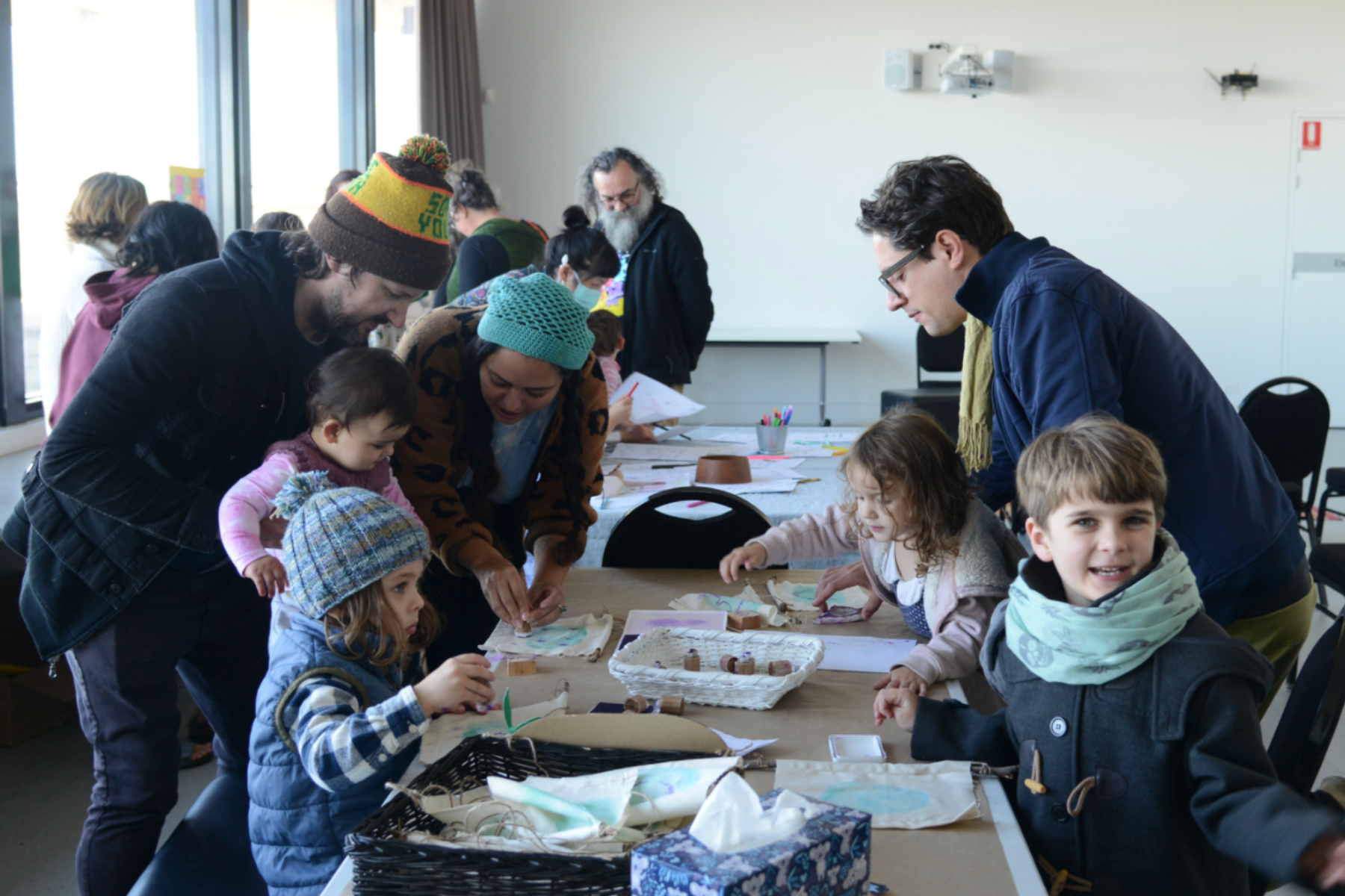 Banner stamping at "Goodnight Blue Mountains" book launch at Blue Mountains Cultural Centre