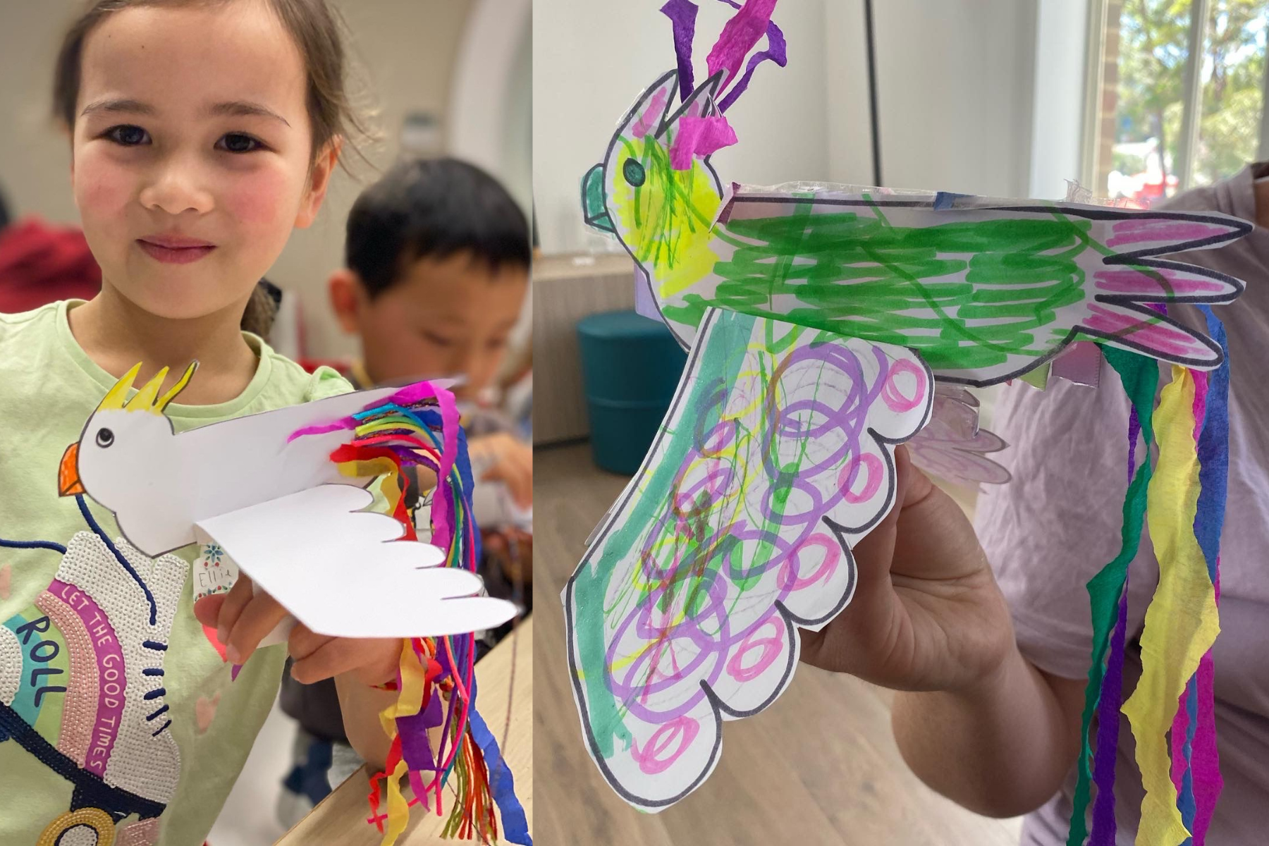 Rainbow cockatoo crafts at "Cockatoo Magic" book launch