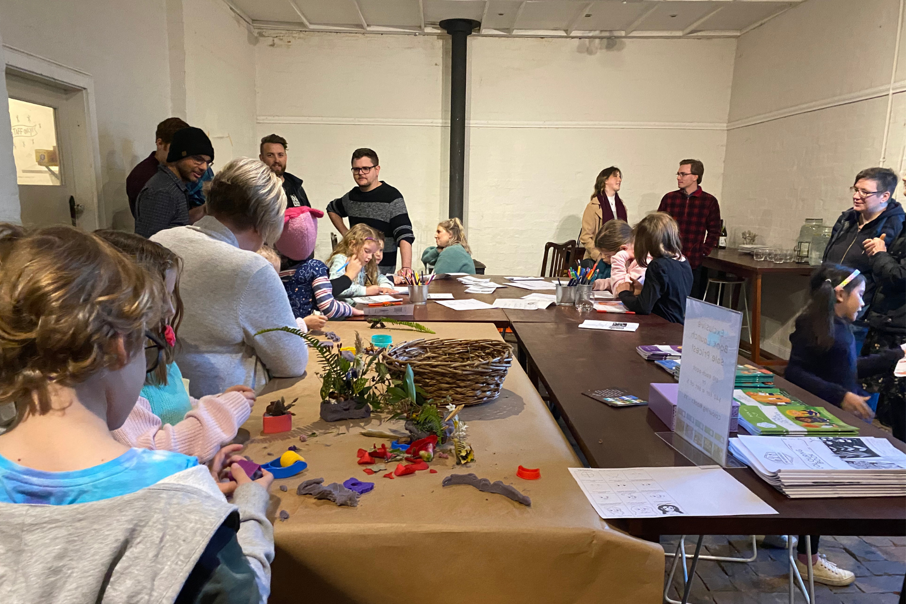 Children's playdough and drawing activities at "The Gardeneers" book launch