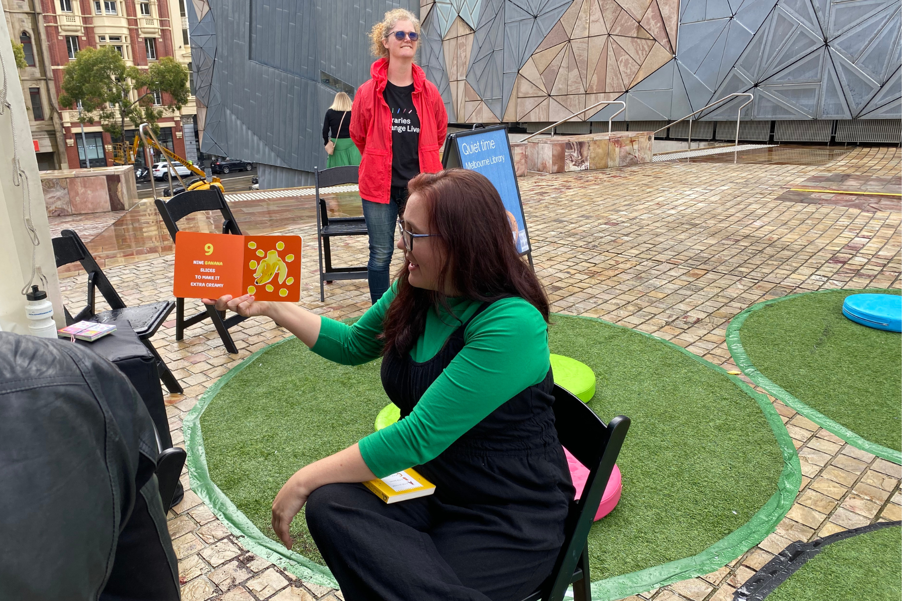 Reading "One Green Smoothie" at the Little Food Festival in Melbourne's Fed Square